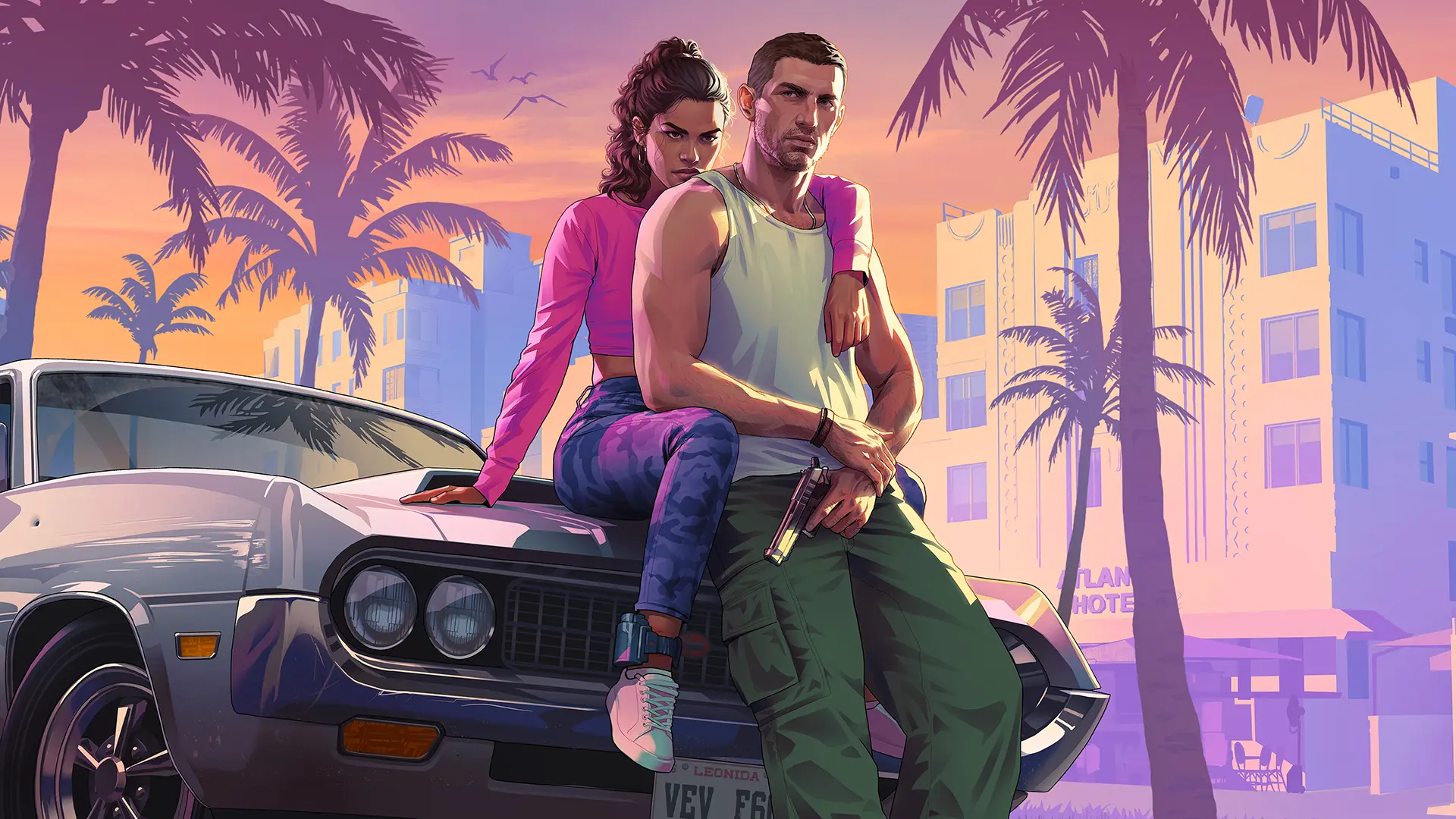 Jason et Lucia, les deux protagonistes de GTA 6, artwork officiel Rockstar Games